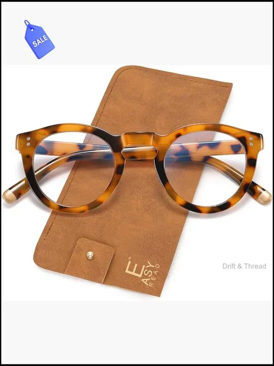 Retro Round Blue Light Blocking Reading Glasses with Spring Hinge