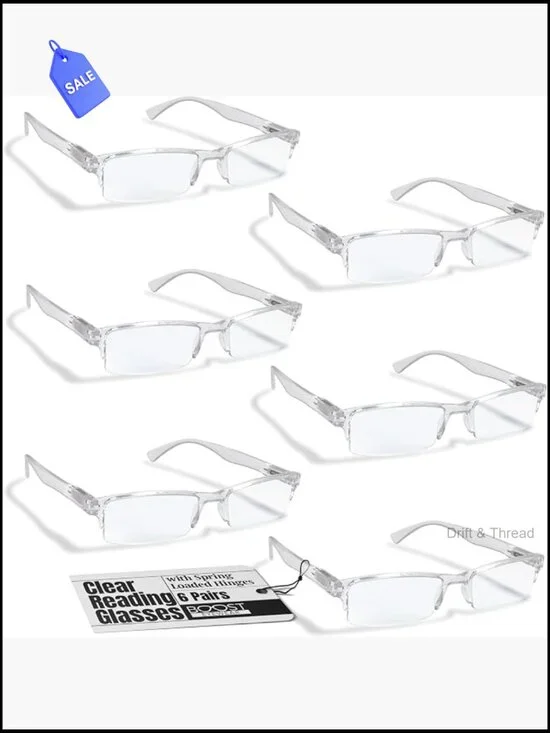 6 Pack Reading Glasses Half Rim Frame with Spring Hinges +2.50