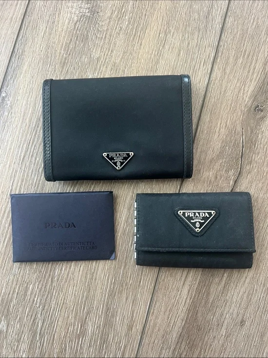 Prada Black Nylon Triangular Logo Wallet Duo