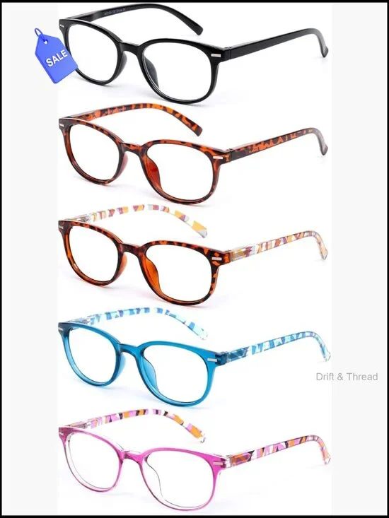 5-Pack Reading Glasses with Spring Hinge Lightweight Full Frame 2.50