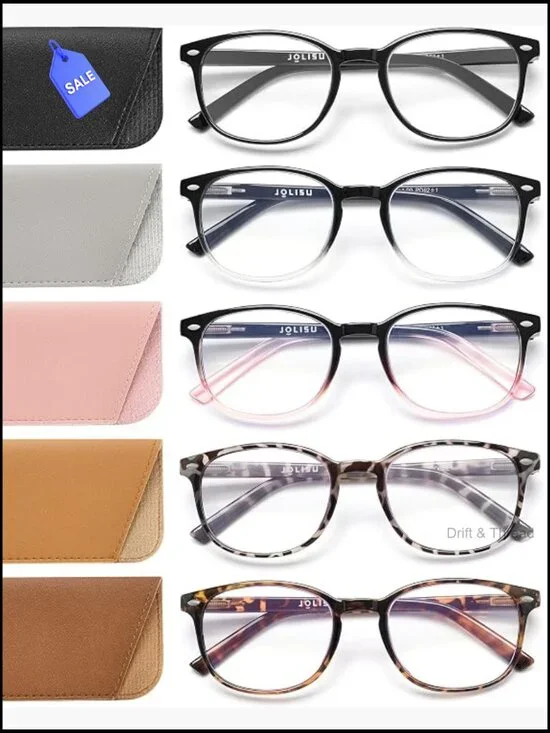 5 Pack Blue Light Blocking Reading Glasses with Spring Hinge