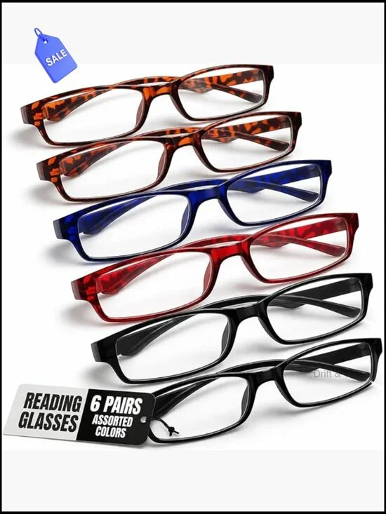 6 Pack Reading Glasses Assorted Strength Spring Loaded Hinges Men Women