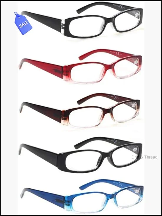 5 Pack Spring Hinge Reading Glasses Rectangular Unisex Readers 2.75
