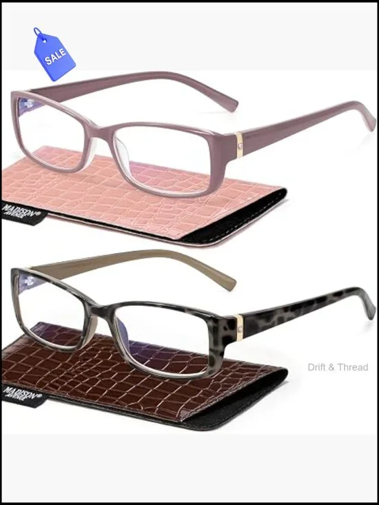 2 Pack Vintage Blue Light Blocking Reading Glasses with Case