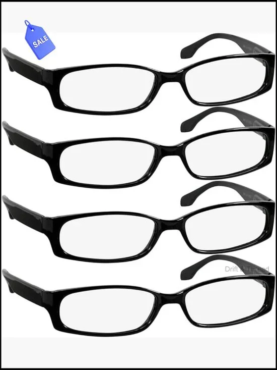 Unisex Reading Glasses Resin Frame Acrylic Lens 4 Pack