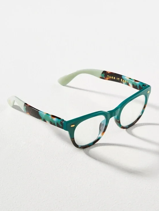 NEW Anthropologie Peepers Take it Easy Teal‎ Blue Light Filtering Glasses +0.00