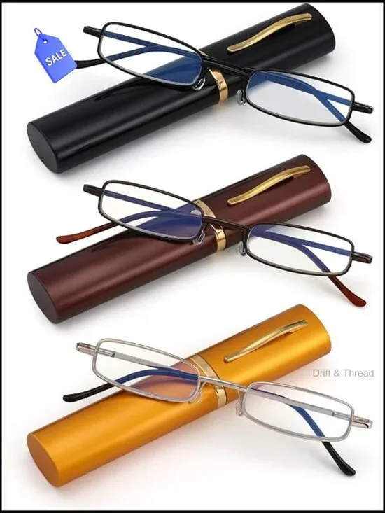 3 Pack Blue Light Blocking Reading Glasses Slim Pocket Spring Hinge Metal Frame