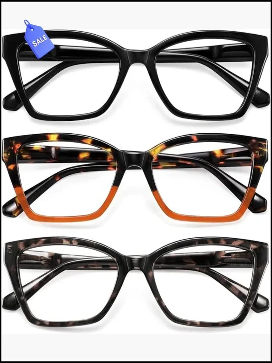 3-Pack Blue Light Blocking Reading Glasses Cat Eye Spring Hinge
