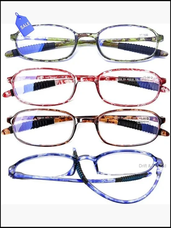 4 Pack Blue Light Blocking Reading Glasses +1.5 TR90 Flexible Frame UV