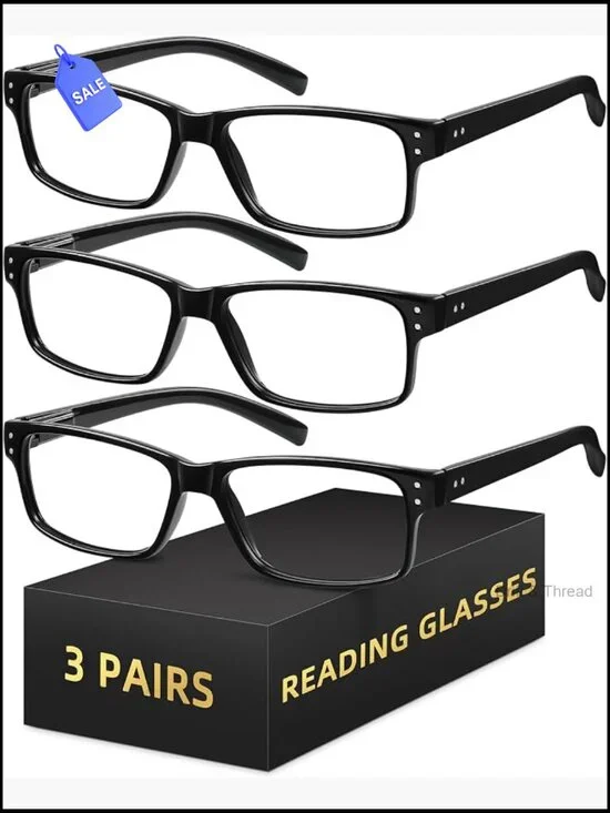 3 Pack Blue Light Blocking Reading Glasses Spring Hinge Square Readers for Men