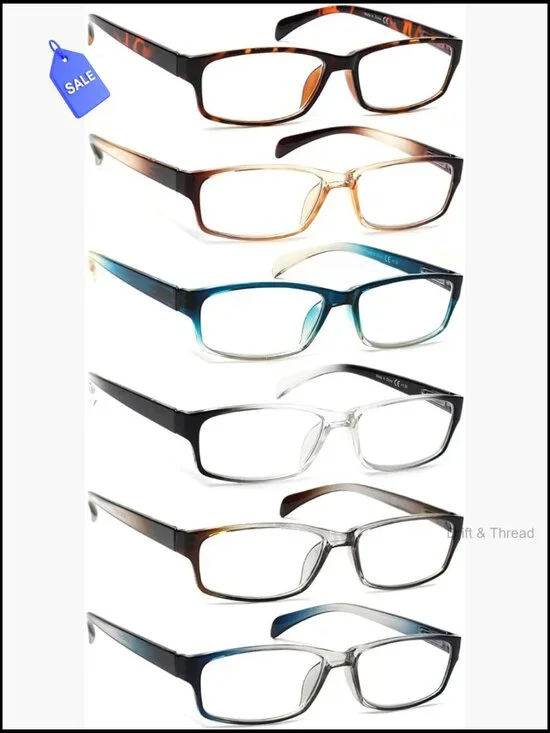 Blue Light Blocking Reading Glasses 6 Pack Spring Hinge Readers