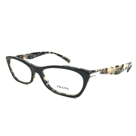 Prada Eyeglasses Frames VPR15P ROK-1O1 Black Tortoise Cat Eye Full Rim 53-16-135