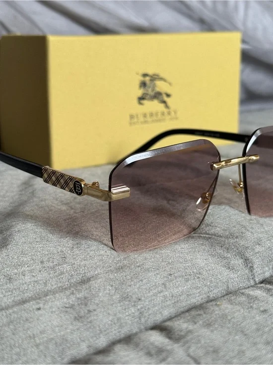 Burberry Rimless Sunglasses with Brown Gradient Lenses and Gold Accents