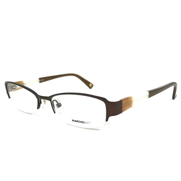 Marchon NYC Petite Eyeglasses Frames PLAZA 210 Brown White Half Rim 50-17-135