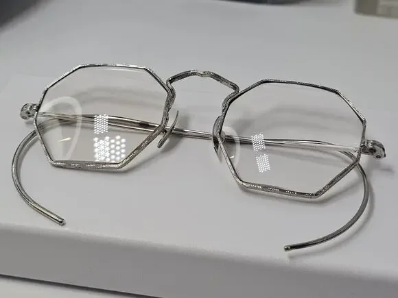 Art Deco Cortland White Gold Filled Octagon Framed Glasses - 10K White Gold Pads