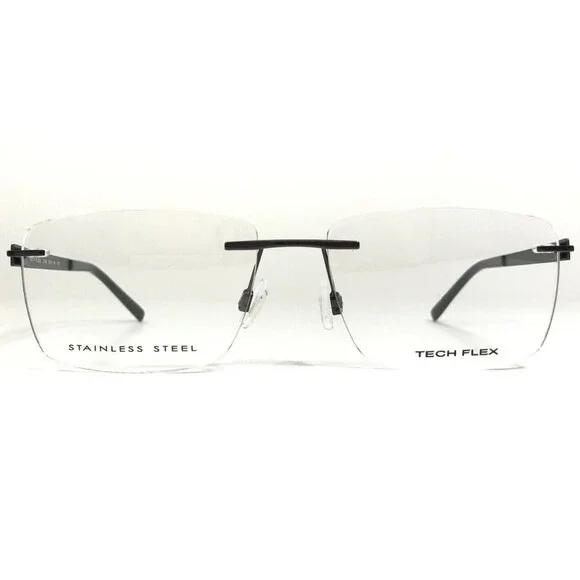 Tech Flex Eyeglasses Frames 30146S SP08 Gunmetal Gray Blue Rimless 56-16-145