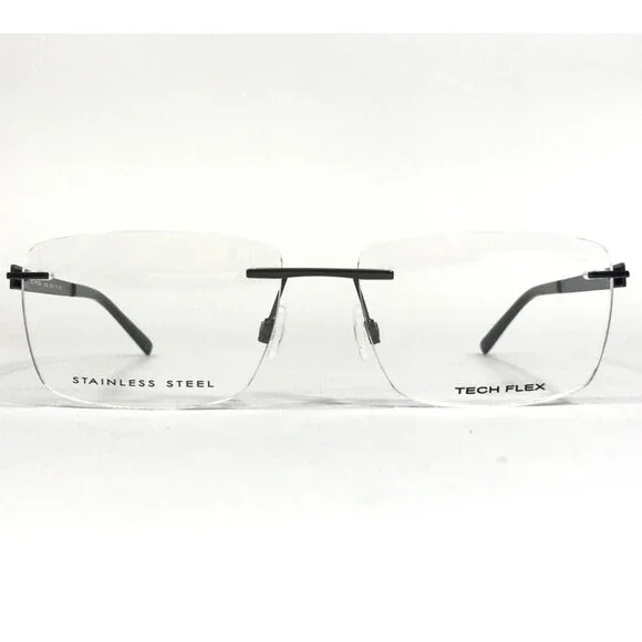 Tech Flex Eyeglasses Frames 30146S SP08 Gray Blue Rectangular Rimless 56-16-145