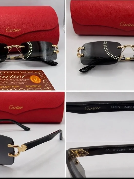 Cartier Black and Gold Rimless Sunglasses with Dot Accent