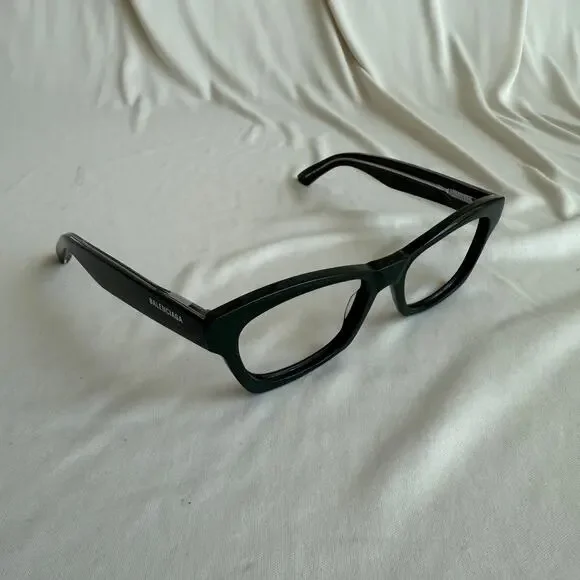 Balenciaga BB0242O Eyeglass Frames  - Shiny Dark Green Acetate, Logo Temples