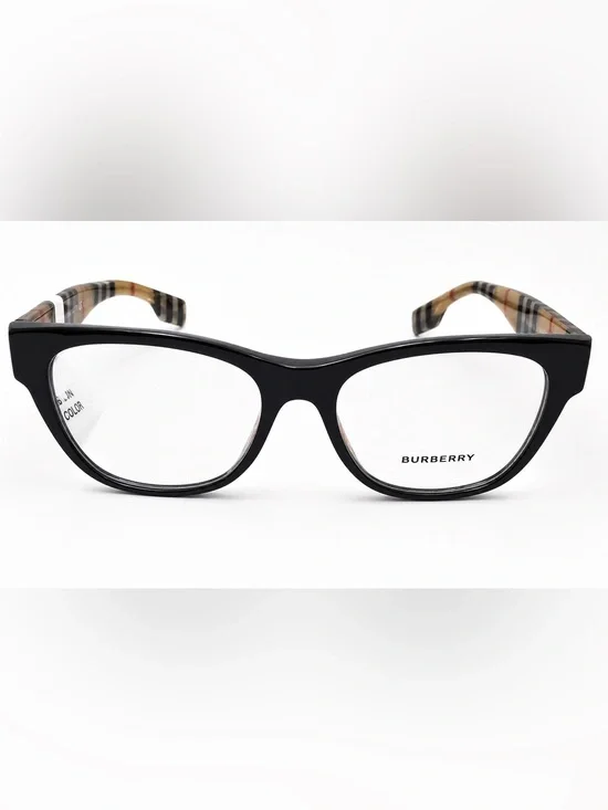 Burberry Black Cat-Eye Glasses with Signature Check Temples