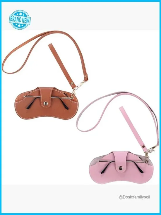 Leather Sunglasses Case with Slim Strap Metal Snap Closure Portable Eyewear