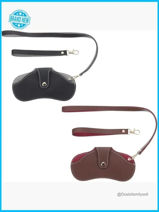 Leather Eyeglass Case Slim Portable with Wrist Strap Lanyard Unisex Chic