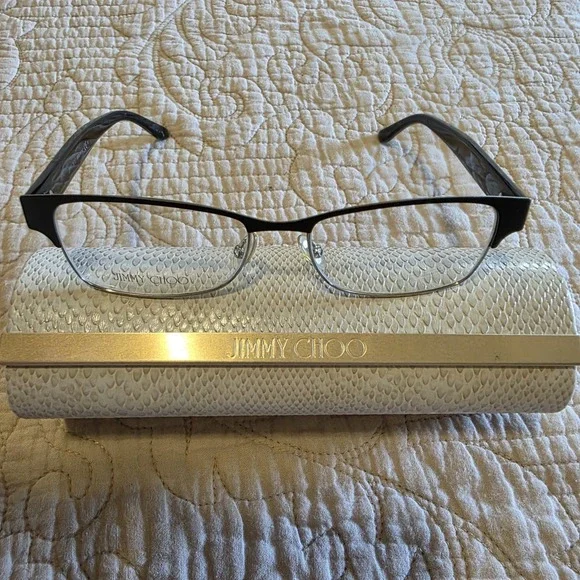 Jimmy Choo JC206 Women's Eyeglasses Black Metal Star Temple Frames w/ Case Italy