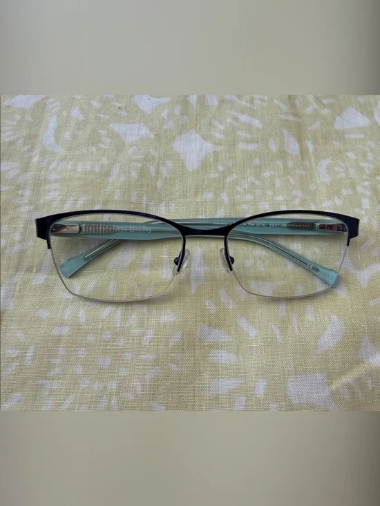 Gabriella Semi-Rimless Glasses in Navy & Mint (Cuban tiles design)
