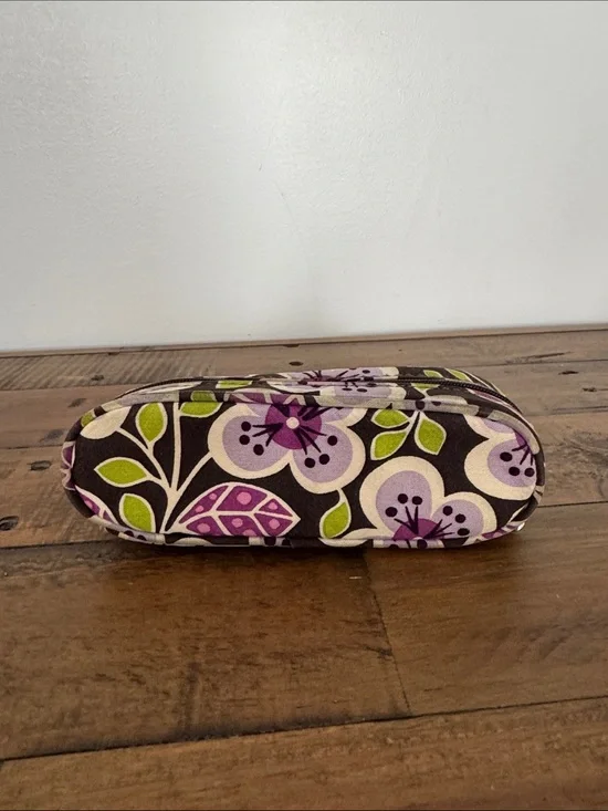 Vera Bradley Purple Brown Floral Print Fabric Zipper Sunglass Glasses Case