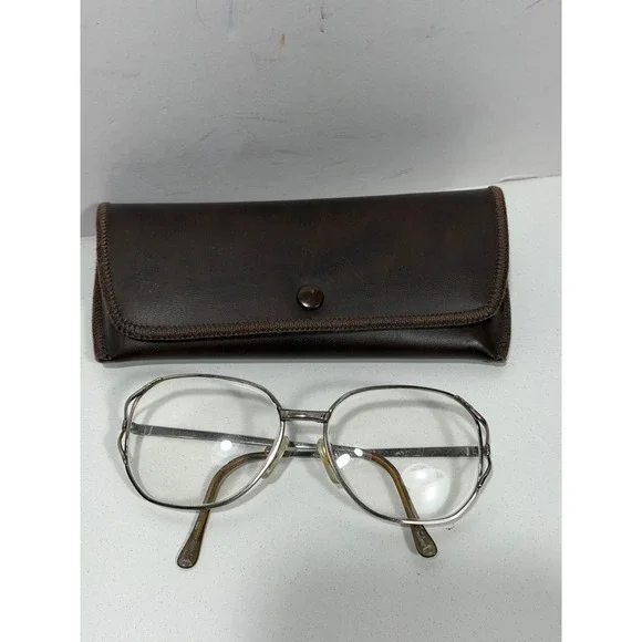 Vintage Oversized Aviator Eyeglasses Frames Silver Tone Double Bridge‎ with Case