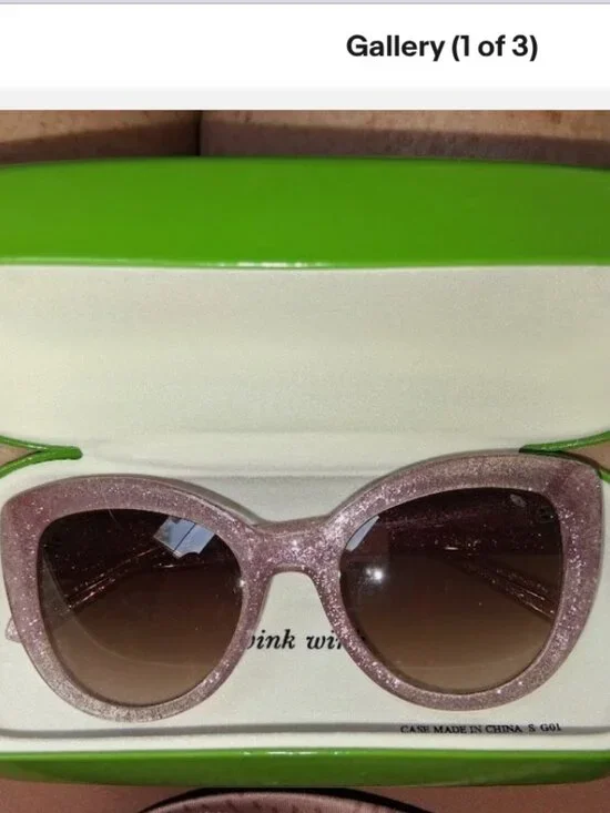 Kate Spade Pink Glitter Cat Eye Brown Lens Sunglasses NWT w/Case