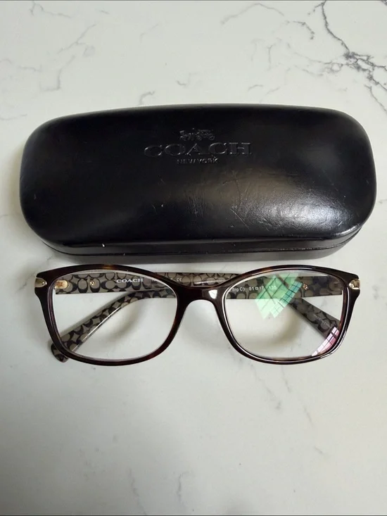 Coach Brown Logo-Pattern Rectangular Eyeglass Frames- HC6065 5291