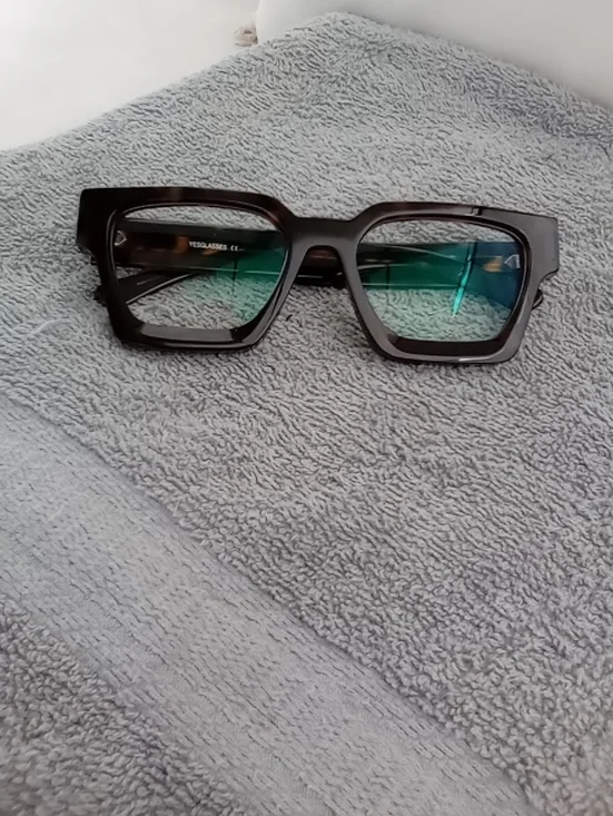 Brown Square Frame Glasses with Green-Tinted Lenses