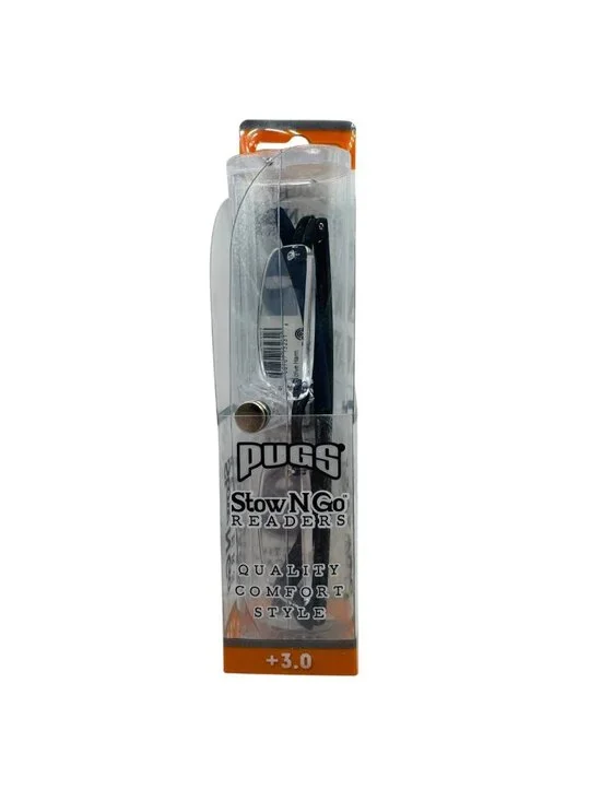 Pugs Stow N Go +3.0 Reading Glasses With Anti-Reflective Lens & Ultra-Light Riml