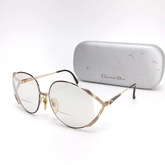 Christian Dior STRIA 2387 Vintage Oversized Round Gold Black Eyeglass Frames‎