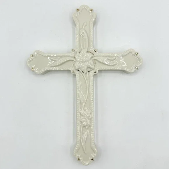 LENOX Lily Cross Wall Hanging Ivory Gold Accents Porcelain