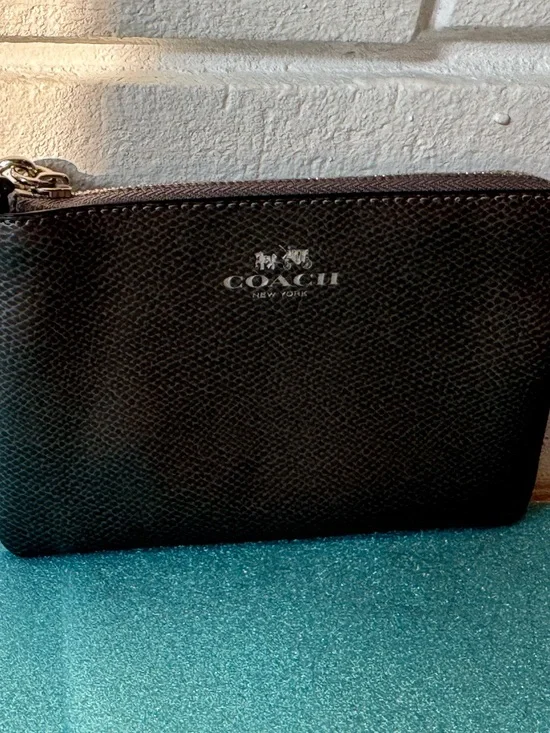 Coach Steel Gray  Pebbled Leather Wristlet with Silver Logo