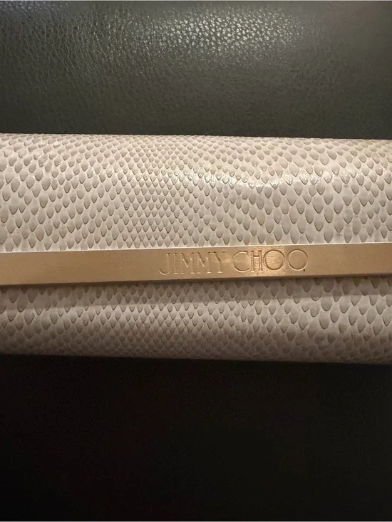 Jimmy Choo Cream Snake-Embossed Sunglasses Casewith Gold Logo Bar