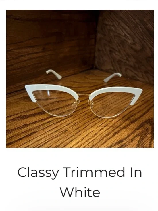 White Cat-Eye Trim Glasses - Fashion Women's Eyewear