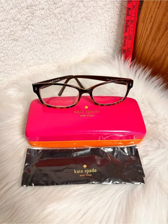 kate spade Brown Tortoiseshell Women’s Eyeglasses with Hot Pink and Orange Case