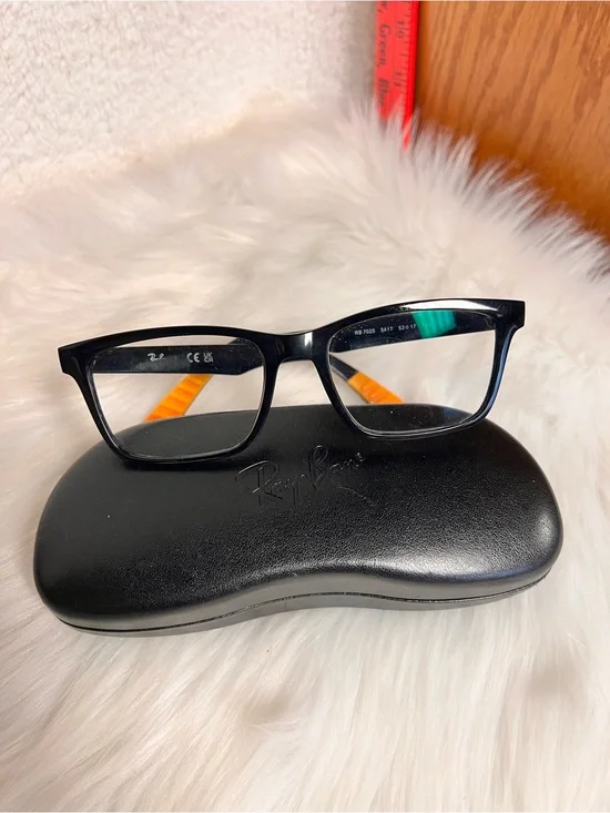 Ray-Ban Black Frames with Orange Temples Rectangular Eyeglasses