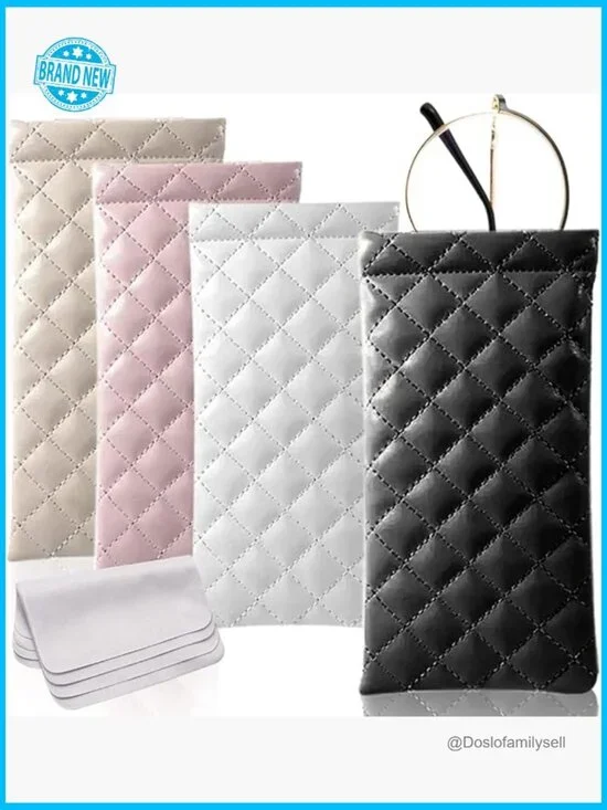 Soft Leather Squeeze Top Eyeglass Case Set with Cleaning Cloth Portable Pouch