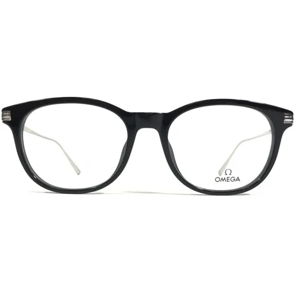 Omega Eyeglasses Frames OM 5013 001 Black Silver Square Horn Rim 53-18-145