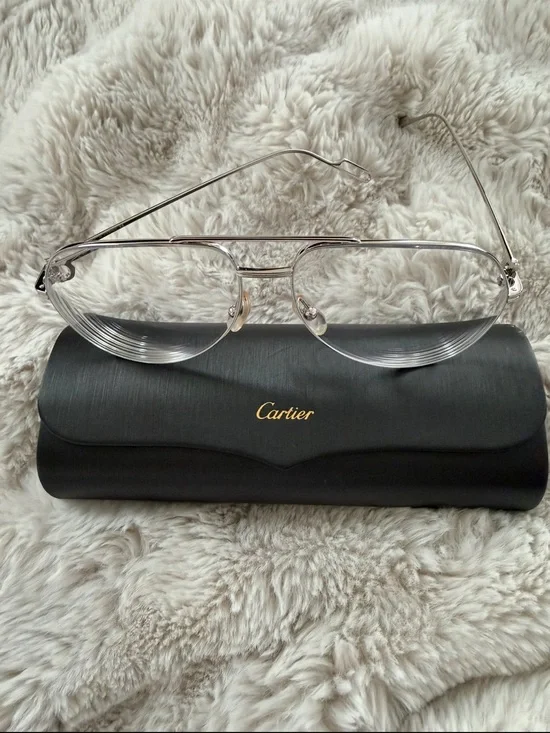 Cartier Silver Rimless Glasses with Black Case