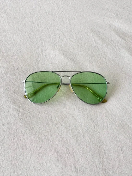 H&M Silver Aviator Sunglasses with Green Lenses