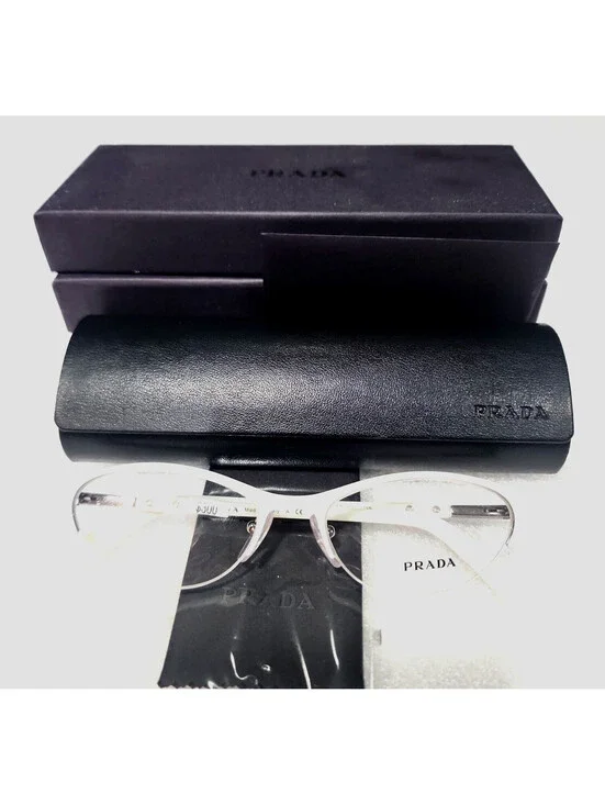 PRADA VPR54P LAR 101 Sm White Oval Cat Eyes Eyeglasses 51-17 135 Box Case