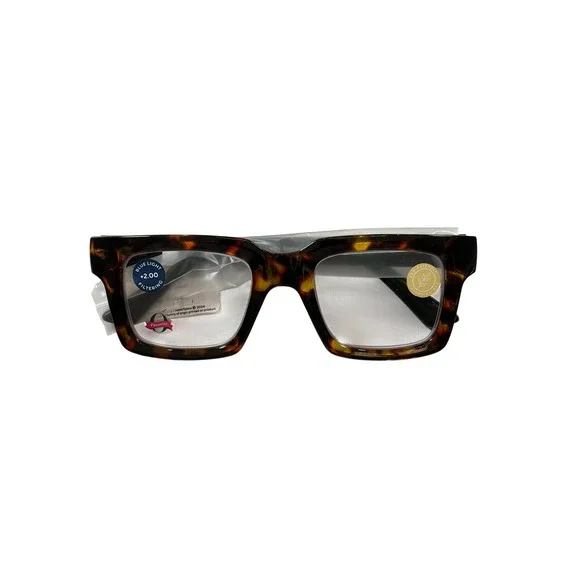 Peepers Spotlight Tortoise Square Blue Light Reading Glasses +2.00 Oprahs Fav