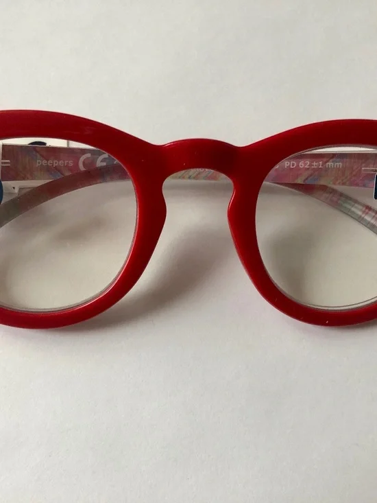 New Round Red Clover Plaid Peepers Blue Light reading glasses +1.25