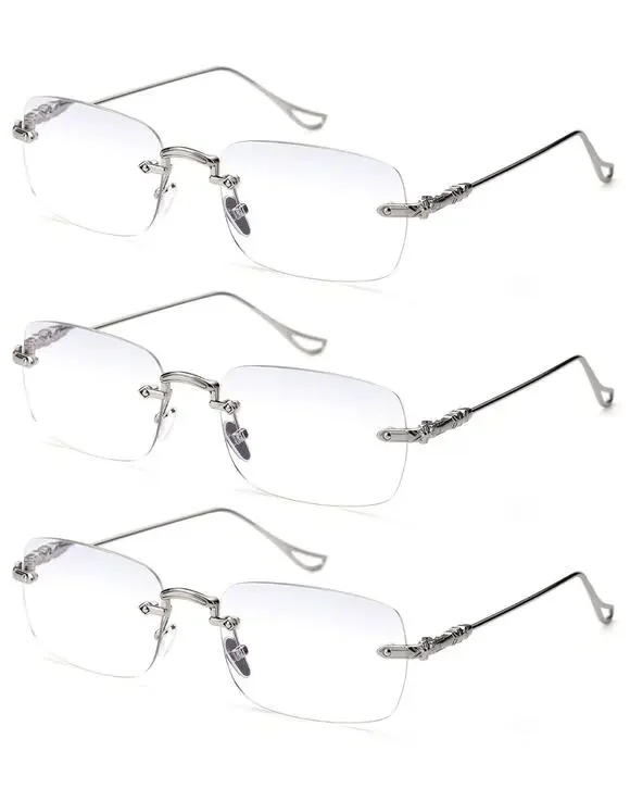TERAISE 3Packs Frameless Metal Reading Glasses For Men/Women Blue Light Blocking