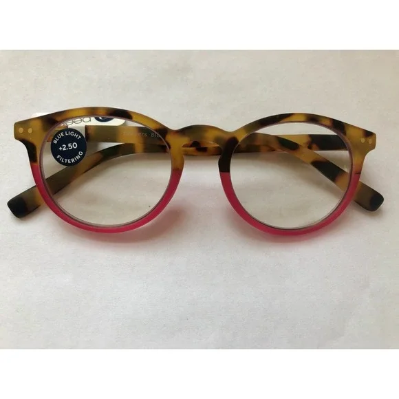 New Rumor Pink Tortoise Peepers BLUE LIGHT FILTERING Reading Glasses +2.50